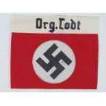 A WWII German Organisation Todt arm band, in frame.