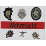 Six WWII German Wehrmacht badges, in frame.