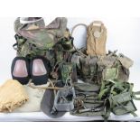 A British Military short back bergan webbing set, Op Herrick jumper, parade belt, SA80 cleaning kit,