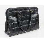 A black leather three-sectional ladies handbag, faux crocodile skin 34 x 23cm.