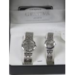 A 'His and Hers' stainless steel gents wristwatch and ladies wristwatch set, in presentation box.