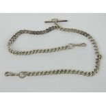 A HM silver watch chain having two clasps and T-bar, hallmarks to chain and T-bar, 49cm in length,