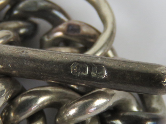 A HM silver watch chain having two clasps and T-bar, hallmarks to chain and T-bar, 49cm in length, - Image 3 of 3