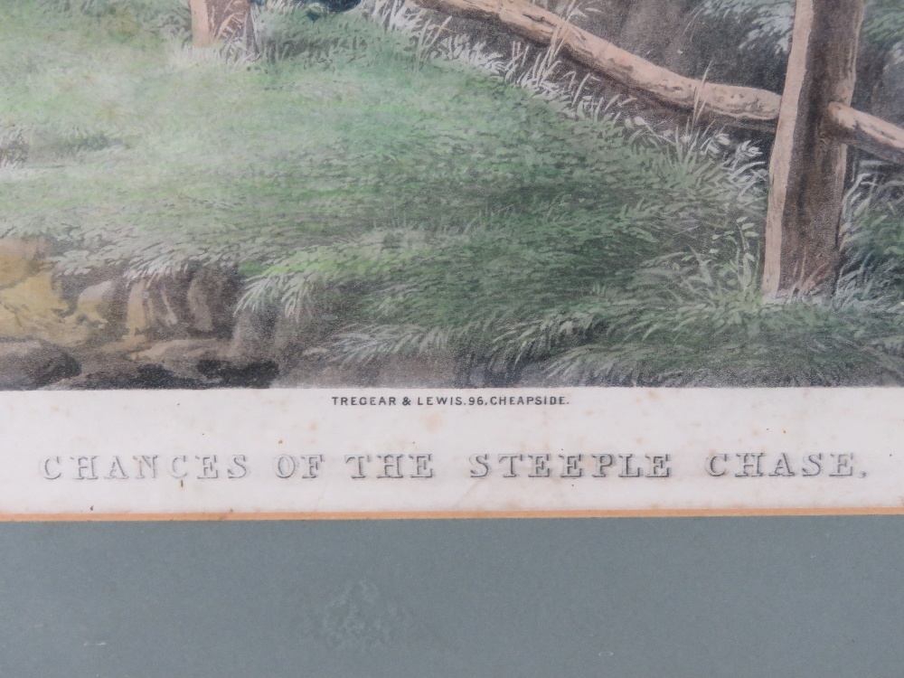 Print; Chances of the Steeplechase by J Pollard, hand tinted, 37 x 47cm, framed and mounted. - Image 3 of 3