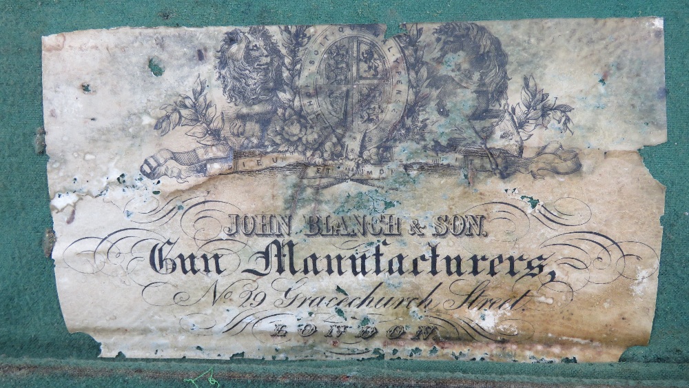 A part leather gun case bearing label for John Blanch & Son No 29 Gracechurch Street London, - Image 2 of 4