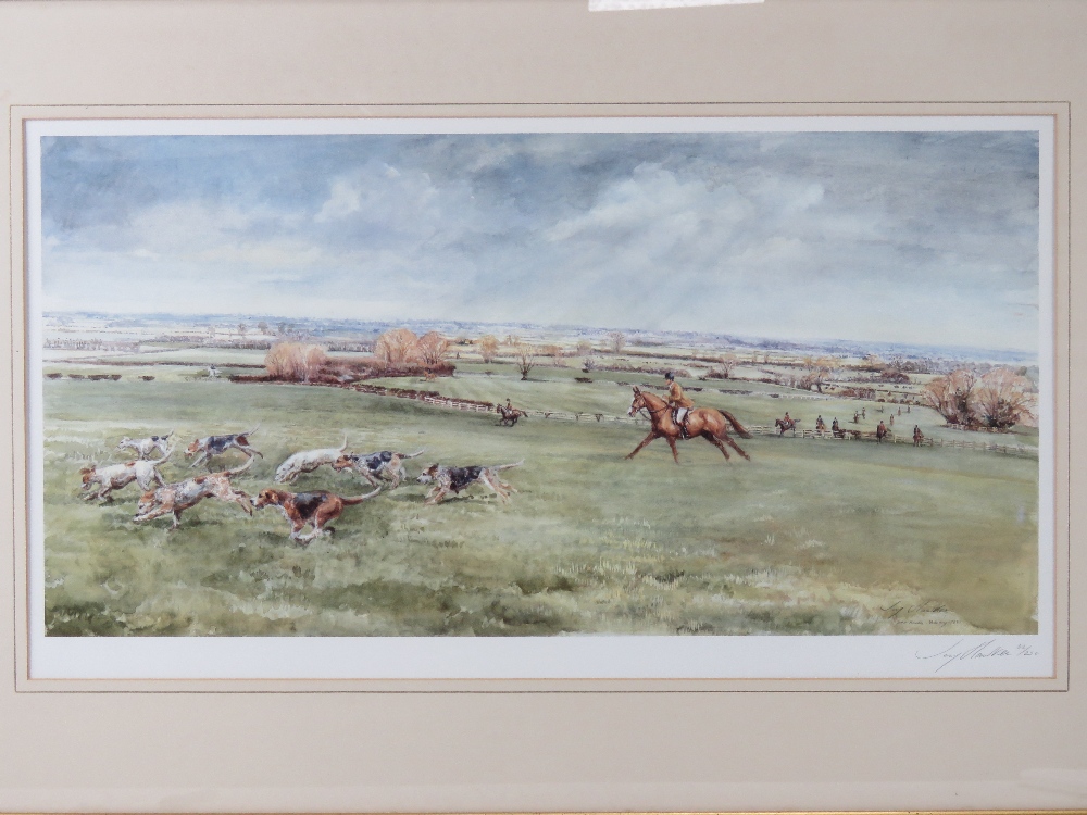 Limited edition print; The Pychley Hunt away over Northamptonshire field, Joy Hawkin Feb 1989, - Image 2 of 3