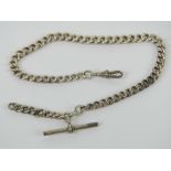 A HM silver watch chain having clasp and T-bar, hallmarks throughout, 37cm in length, 1.43ozt.