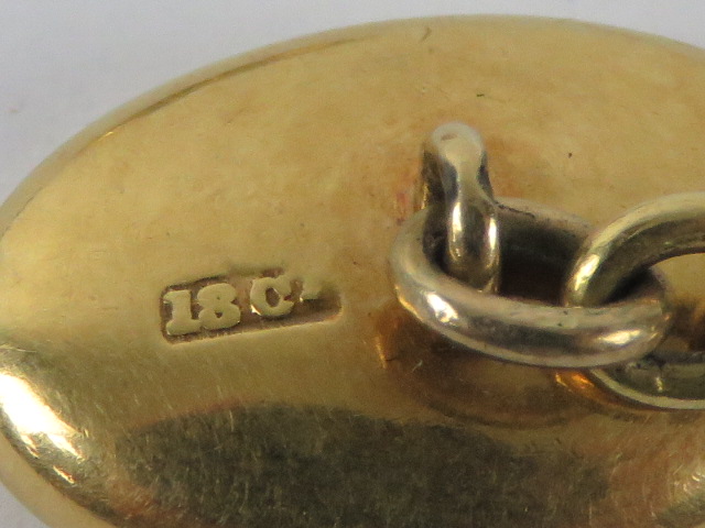 A pair of 18ct gold cufflinks having gothis style monogram engraved to each side, - Image 2 of 2
