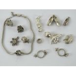 A quantity of silver charms inc chamilla 925 silver cow, sweet, elephant, HM silver Dutch clogs,