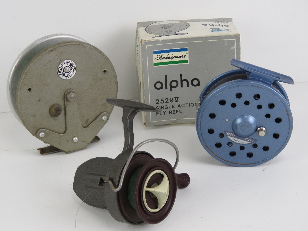 A Strike Right 4" fly reel and line, together with a KP Morritt & Co self winding reel.