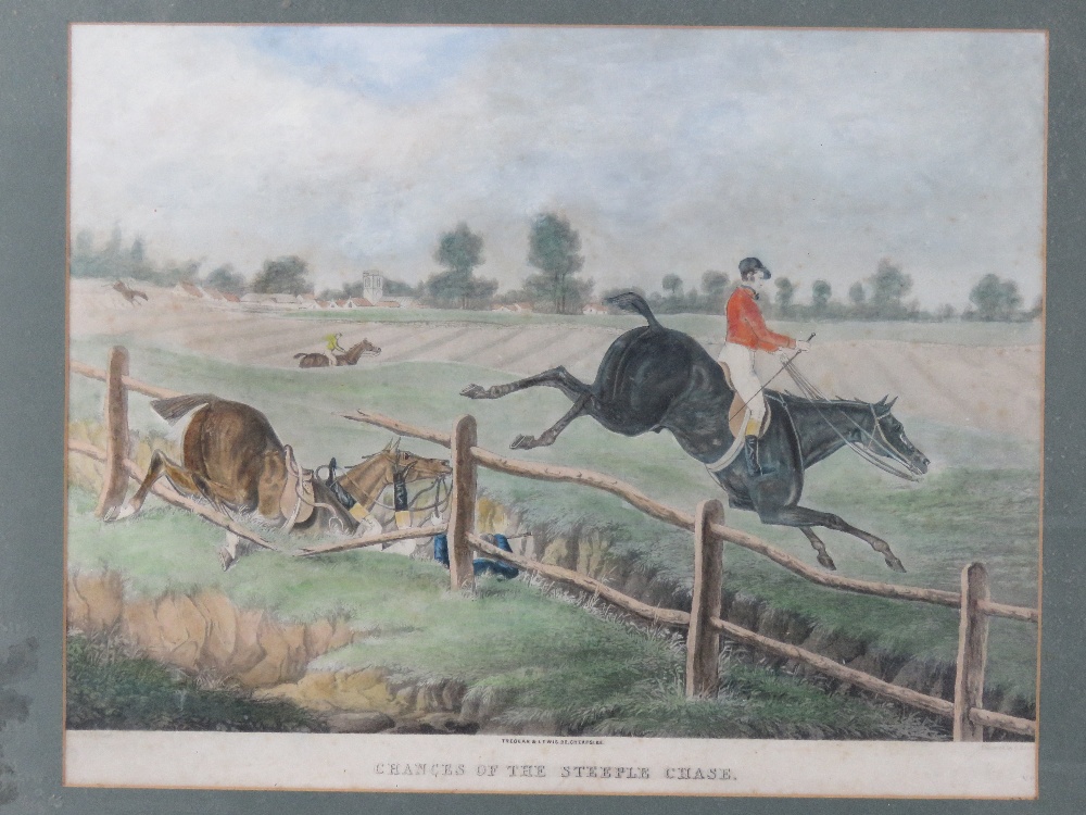 Print; Chances of the Steeplechase by J Pollard, hand tinted, 37 x 47cm, framed and mounted. - Image 2 of 3