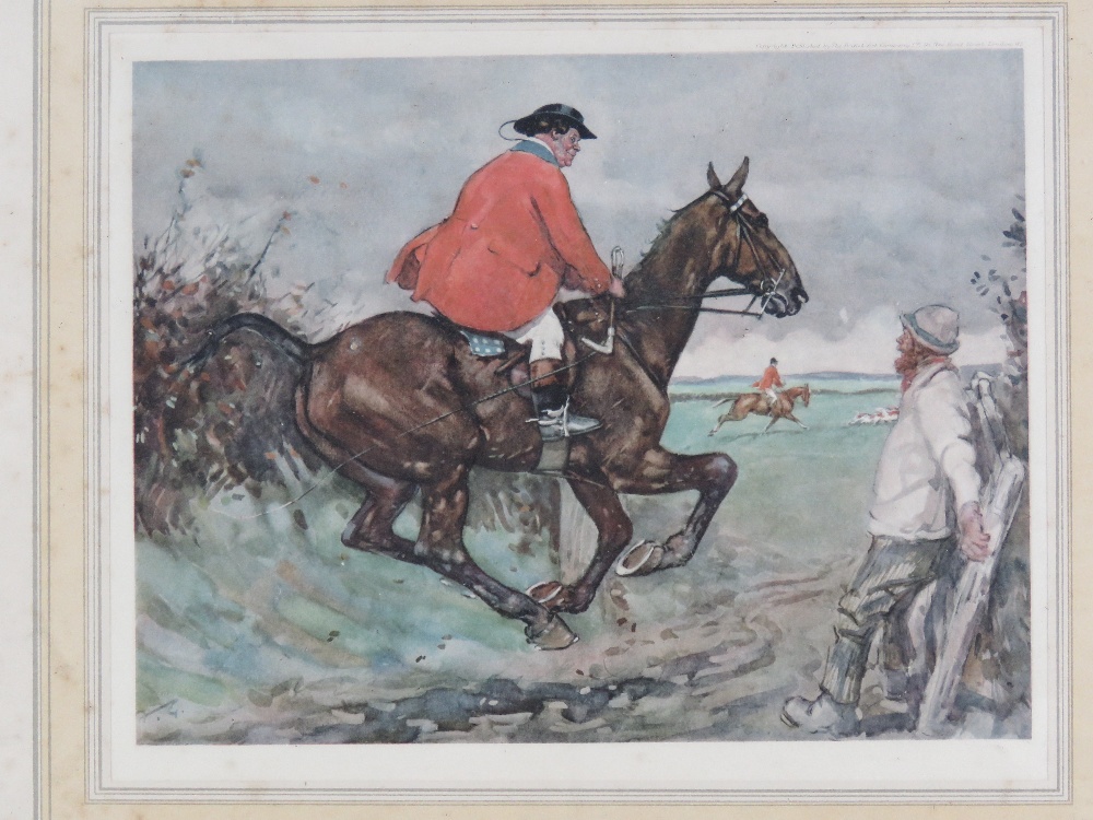 Coloured print; portly huntsman on galloping Chestnut, together with another print, - Image 3 of 5