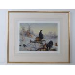 Print; Archibald Thorburn, a limited edition print grouse in a snowy setting, 620 of 850,
