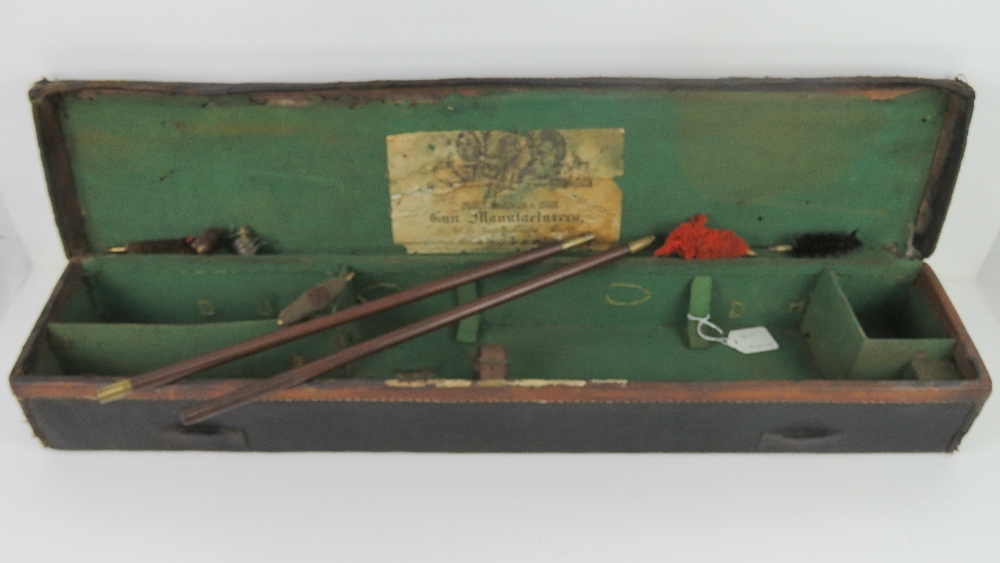 A part leather gun case bearing label for John Blanch & Son No 29 Gracechurch Street London,