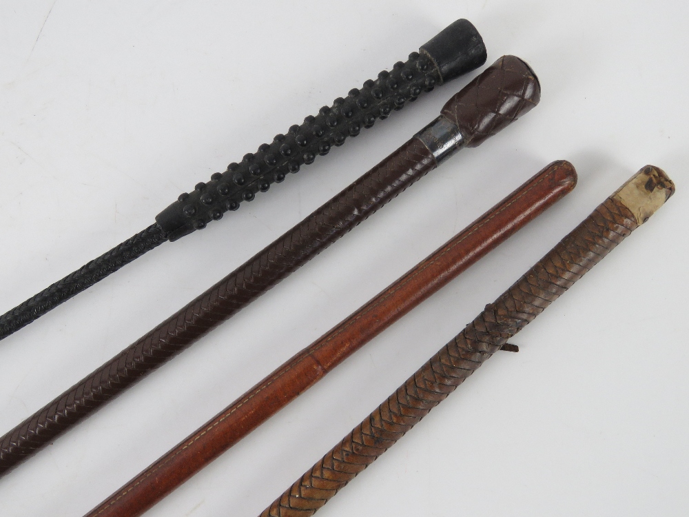 A Royal Hussars HM silver leather covered riding crop, together with another similar, - Image 3 of 5