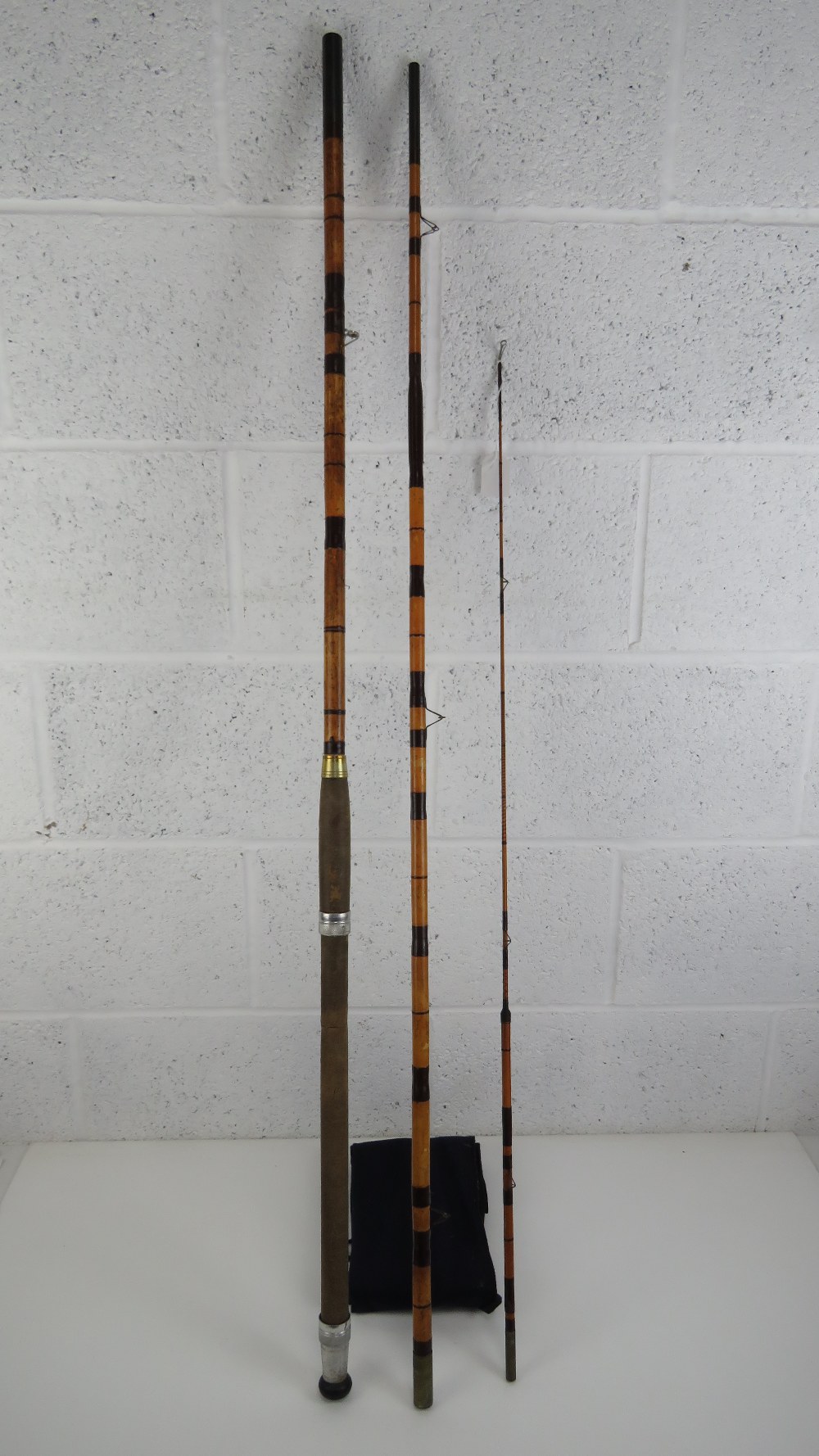 A vintage split can three sectional float rod for course fishing, 355cm in length, with cloth bag.