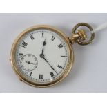 A gold plated top wind open face pocket watch having movement marked Elsinor,