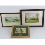 Three golfing themed prints; '13th Sunningdale' by Denis Parrett, signed in pencil to mount,