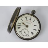 A HM silver open face key wind pocket watch,