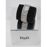 A D&G ladies wristwatch with box and papers, silvered dial,