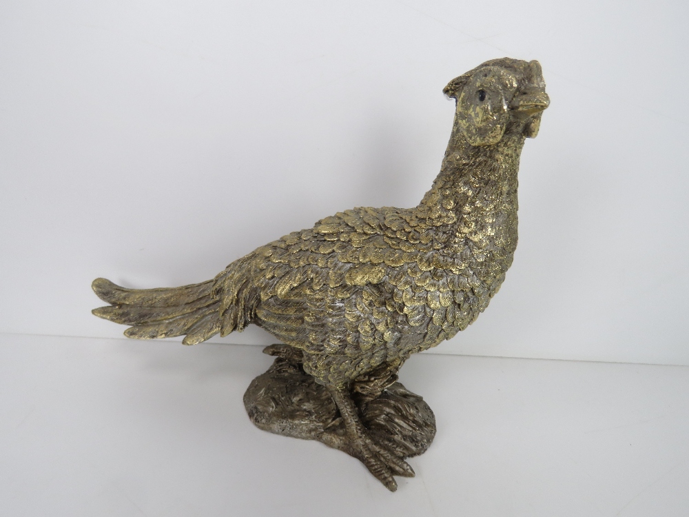 A pair of gold painted pheasant table decorations, one standing 23. - Image 2 of 3