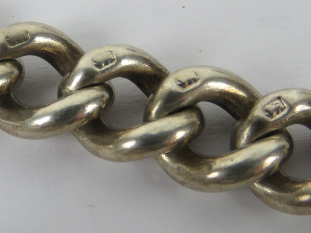 A HM silver watch chain having clasp and T-bar, hallmarks throughout, 37cm in length, 1.43ozt. - Image 2 of 3