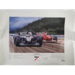 Two coloured prints 'Montoya Magic' Monaco Grand Prix 2003 by Jim Dugdale.