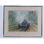 An original pastel and chalk study by Phil May, Raymond Mays ERA wins the race Donington 1937,