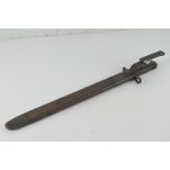 A WWI US Springfield 1906 bayonet with leather scabbard and frog. Blade marked R.I.A.