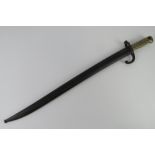 A French M1868 Chassepot Yataghan bayonet St Etienne 1868, engraved blade edge, brass grip,