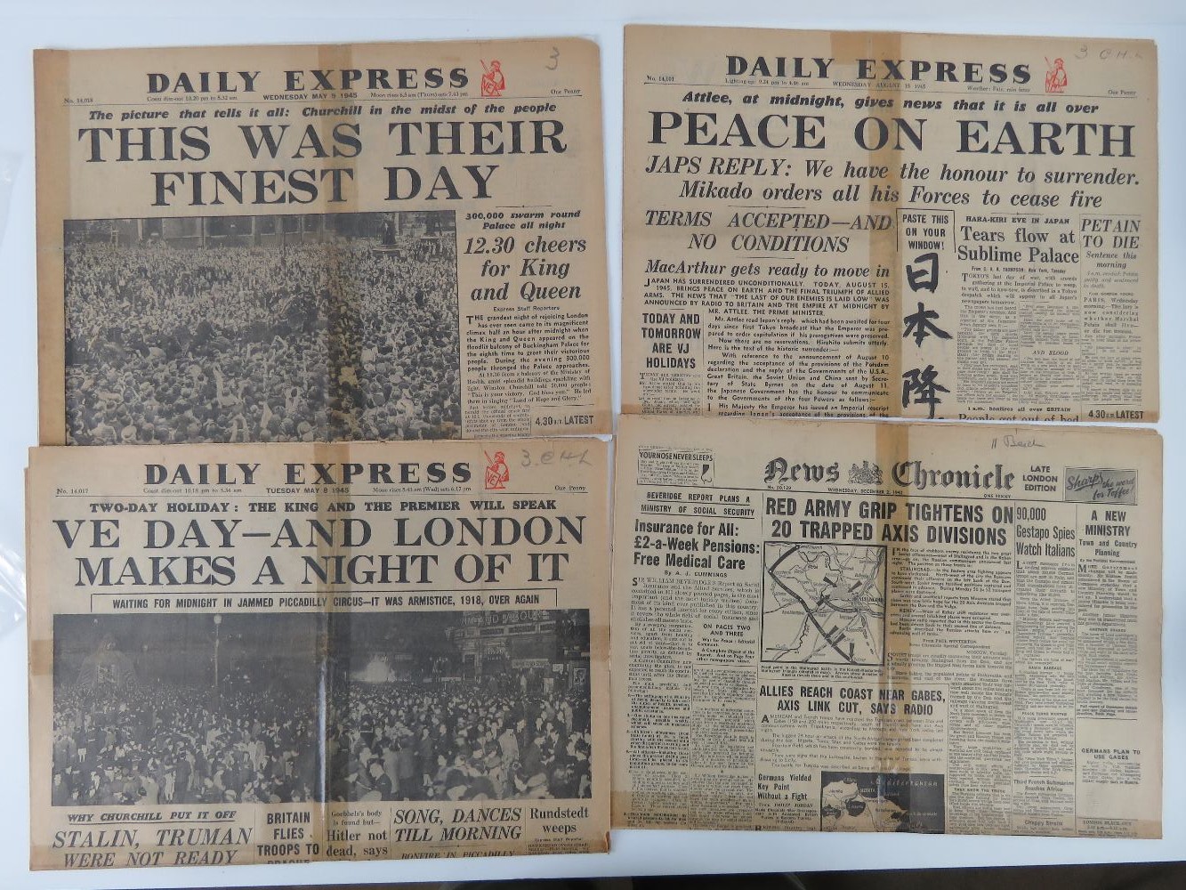 Daily Express front covers Tuesday May 8th 1945 'VE Day', Wednesday May 9th 1945 '12. - Image 8 of 11