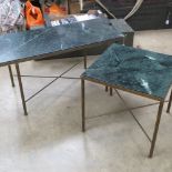 Two brass framed marble-top coffee tables, one 45 x 45cm, the other 45 x 92cm.