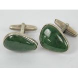 A pair of silver and moss agate cufflinks, each approx 2.1 x 1.6cm, each stamped silver.