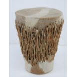 A animal hide covered African drum, binding slightly a/f, standing 19cm high.