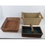 Two wicker baskets, one with handle 36 x 22 x 16cm, the other 45 x 34 x 11cm.