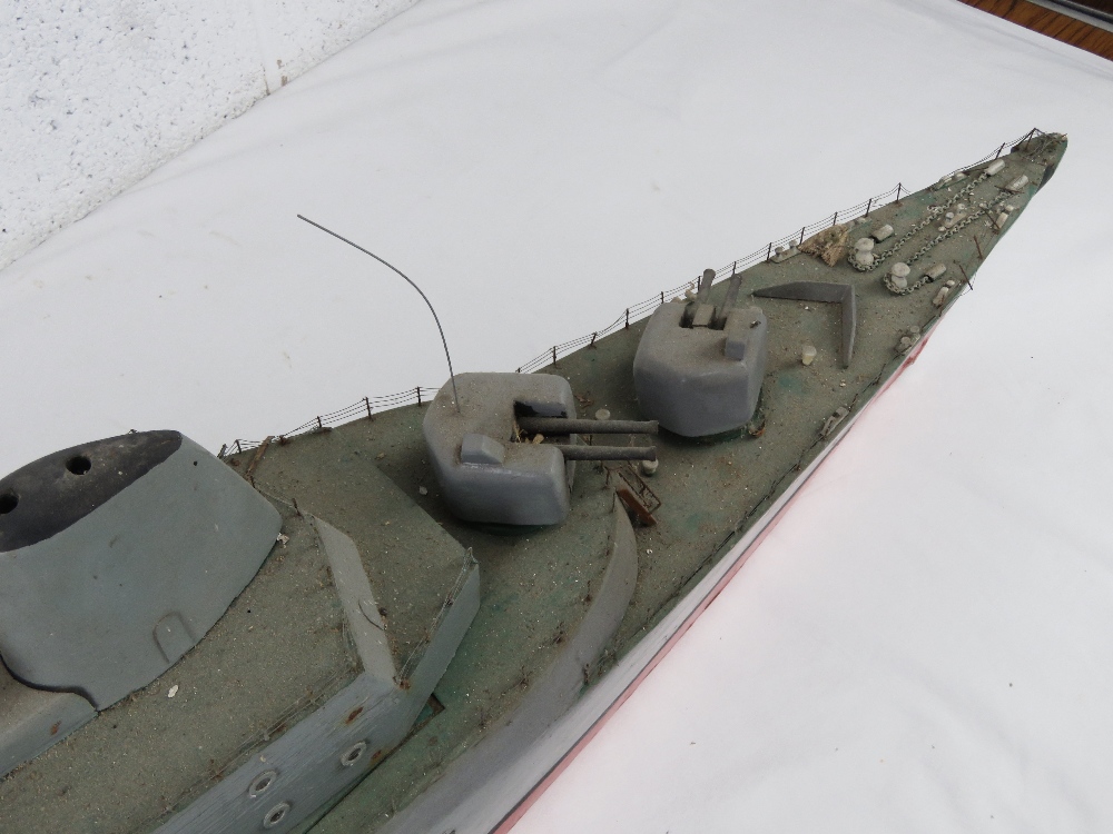 A scratch built scale model part finished vintage naval battleship of unknown class of wooden - Image 3 of 9