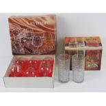 A boxed set of six Ravenhead glass tumblers, together with a set of six Luminarc brandy glasses.