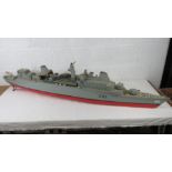 A scratch built scale model part finished vintage naval battleship of unknown class of wooden