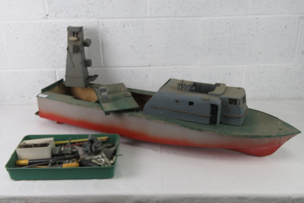 A scratch built scale model part finished vintage naval frigate of unknown class of wooden