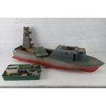 A scratch built scale model part finished vintage naval frigate of unknown class of wooden