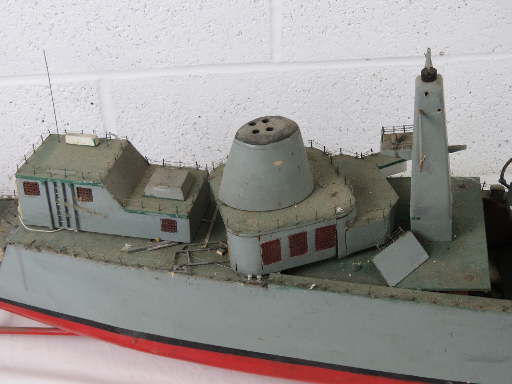 A scratch built scale model part finished vintage naval battleship of unknown class of wooden - Image 8 of 9