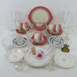 A quantity of assorted glassware and ceramics inc vintage tea service in pink and cream with cake