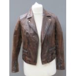 A brown leather biker style jacket by Ne