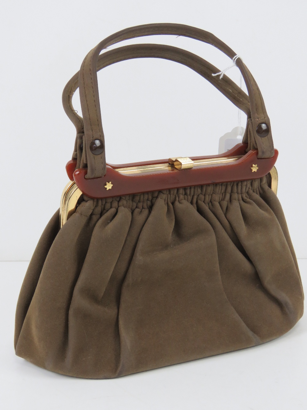 A vintage suede and celluloid handbag, n