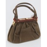 A vintage suede and celluloid handbag, n