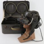 A pair of Russian PNV-57 tank crew night vision goggles with tankers head piece in transit box and