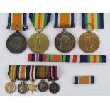 Two pairs of WWI British medals, each being War & Defence medals with ribbon,