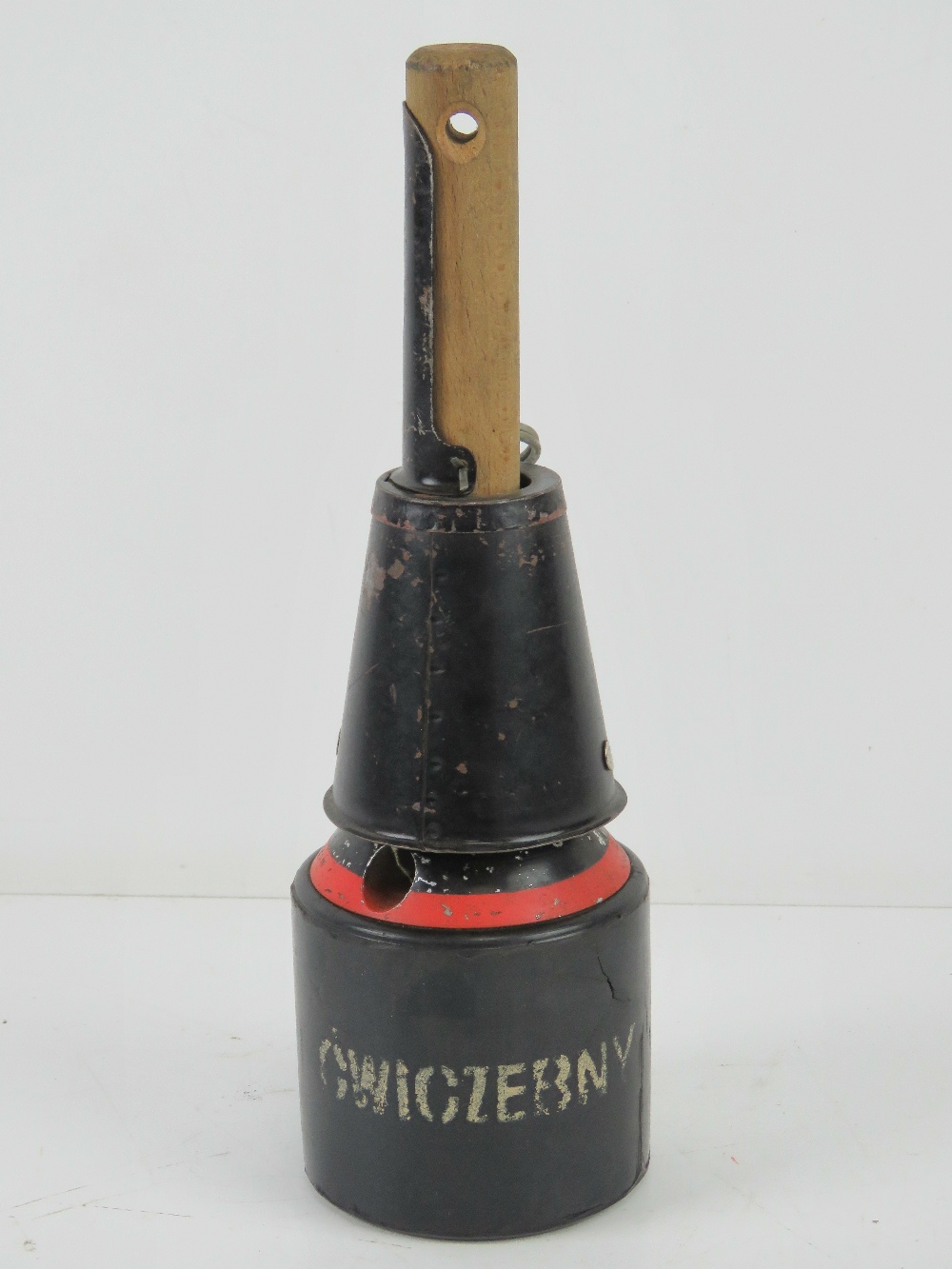 An inert WWII Soviet RPG-43 anti-tank practice grenade with rubber head.