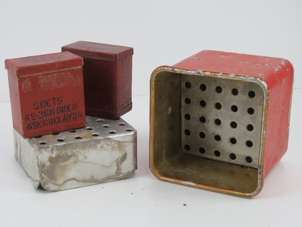 An empty British Mills detonator box with two empty fuse pots. - Image 2 of 3