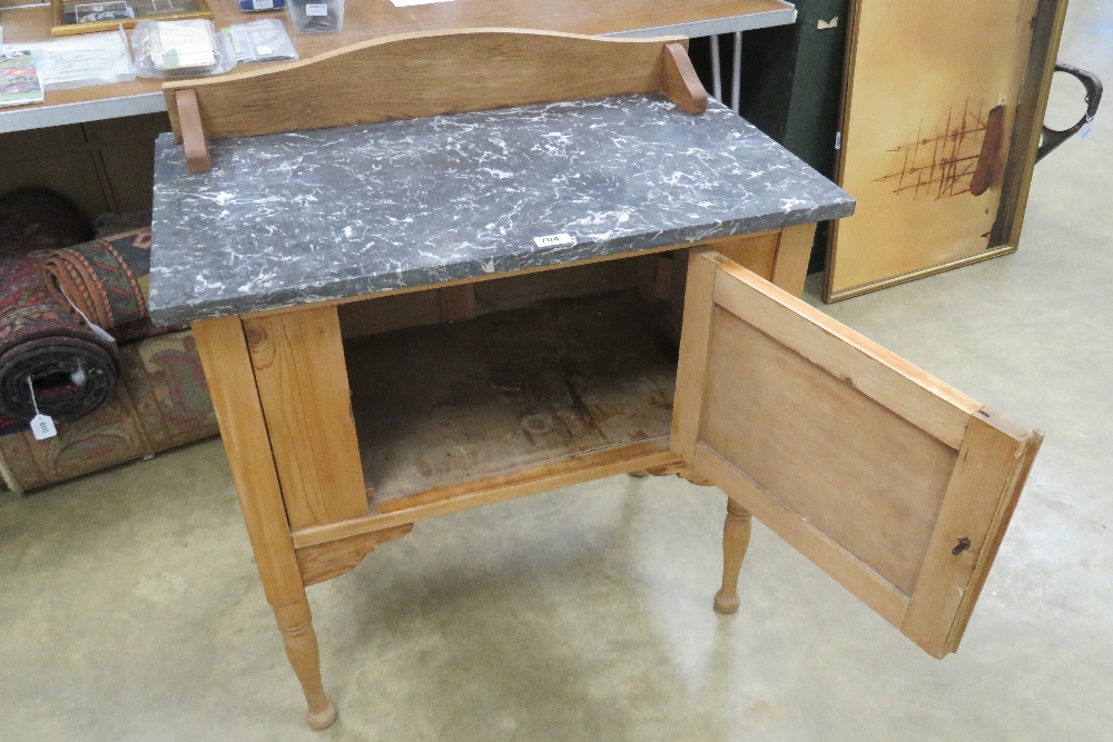 A pine washstand having composite marble top with single door under, 76 x 46 x 86cm. - Image 3 of 3